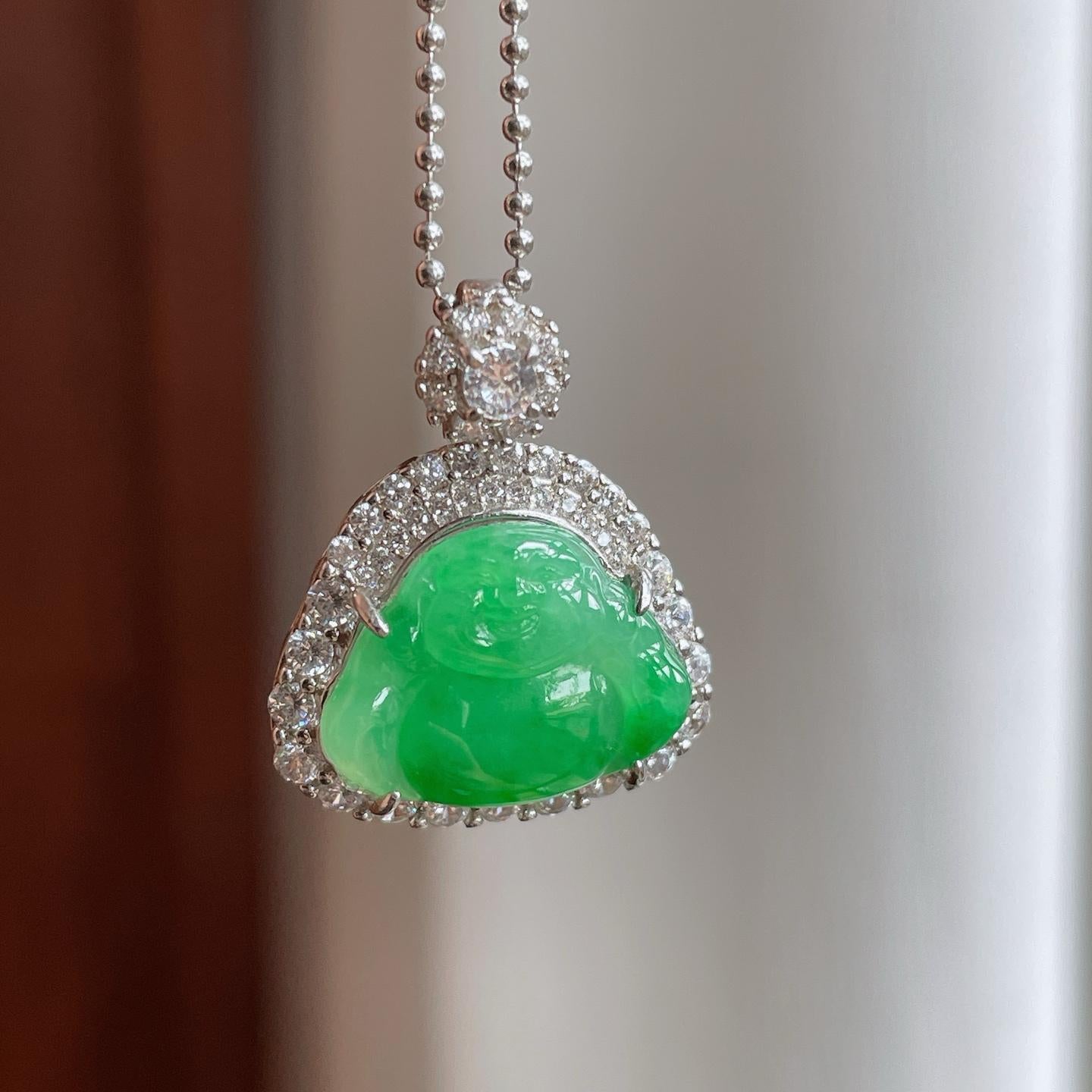 S925银镶糯冰带色翡翠佛公（yc257813）