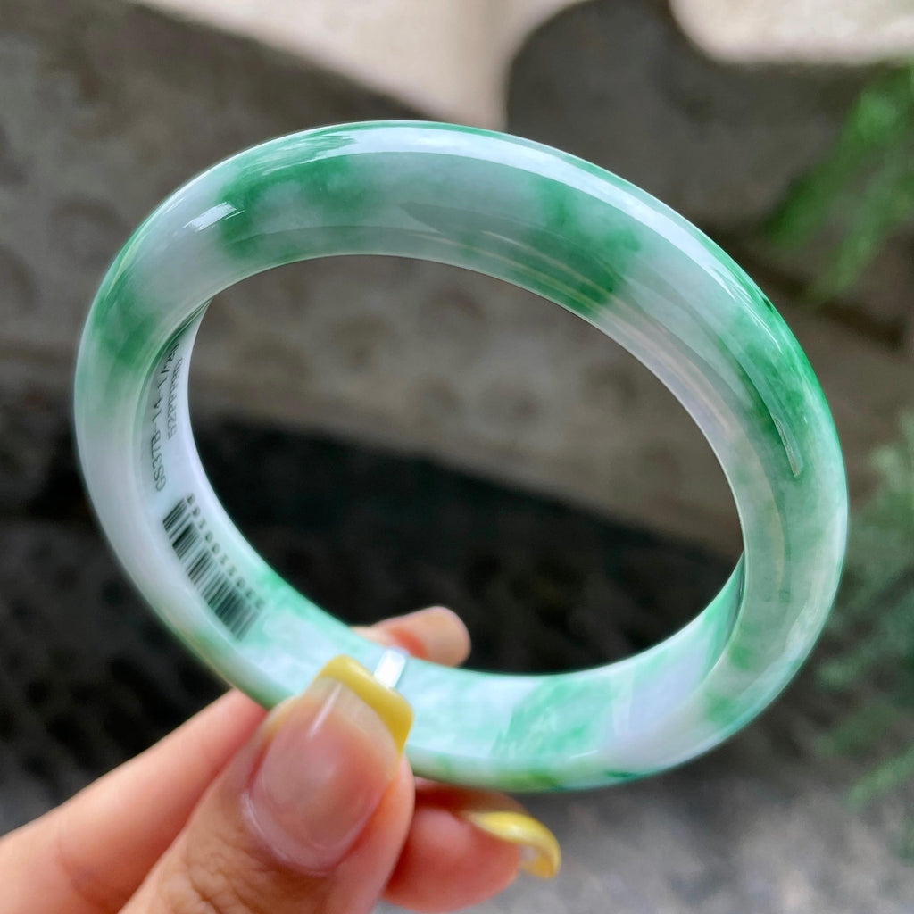 细糯种飘绿正圈平安镯54圈         天然缅甸A货翡翠（yc392747）