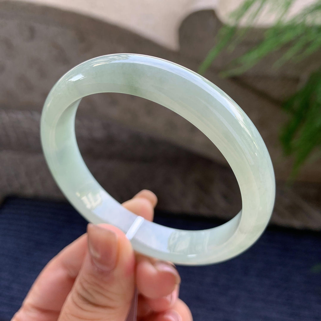 细糯种飘绿花正圈平安镯 58.8圈口 天然缅甸A货翡翠（yc350643）