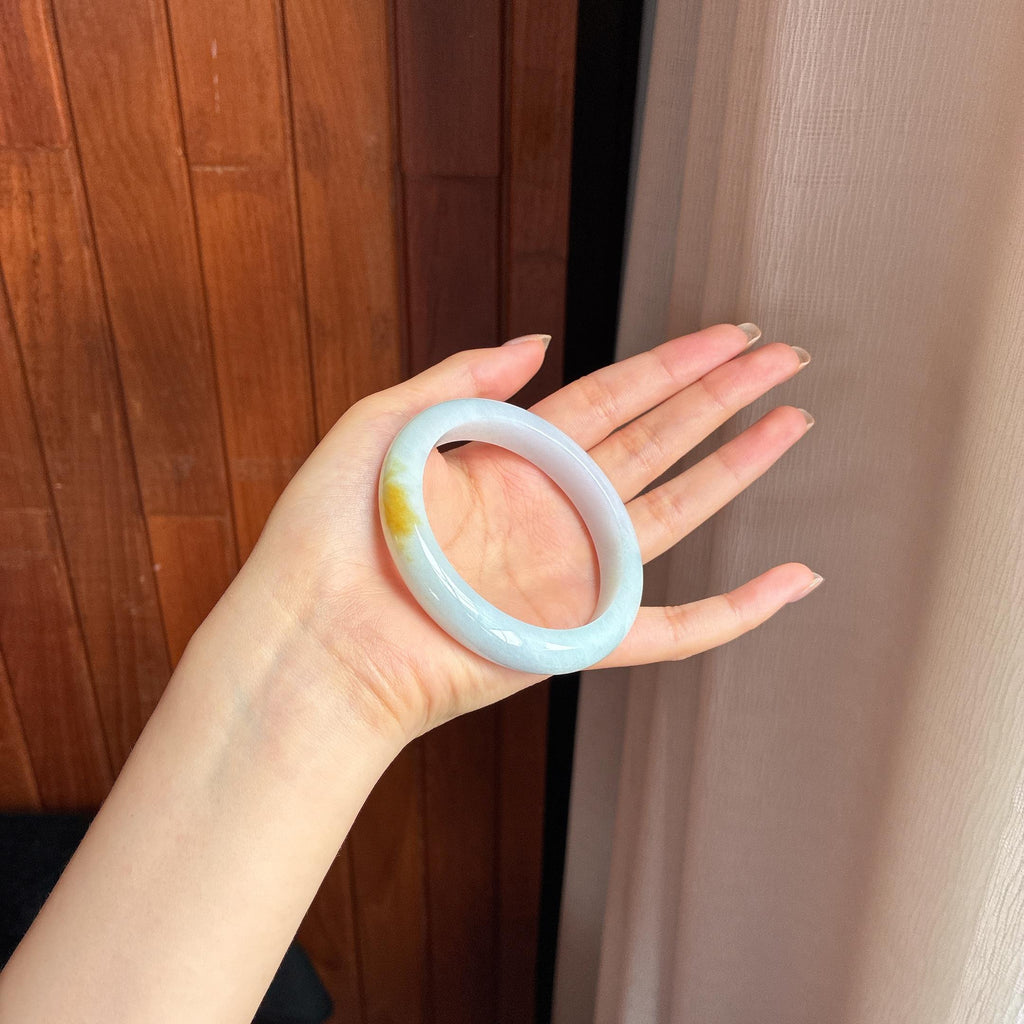 细糯种黄翡正圈平安镯 57圈 天然缅甸A货翡翠（yc440034）