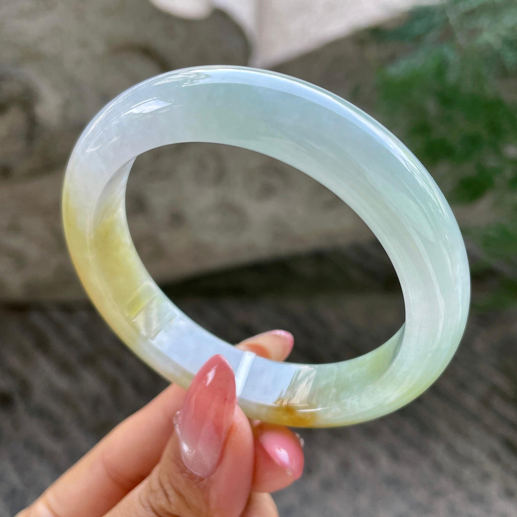 细糯种黄加绿正圈平安镯55.7圈         天然缅甸A货翡翠（yc431607）