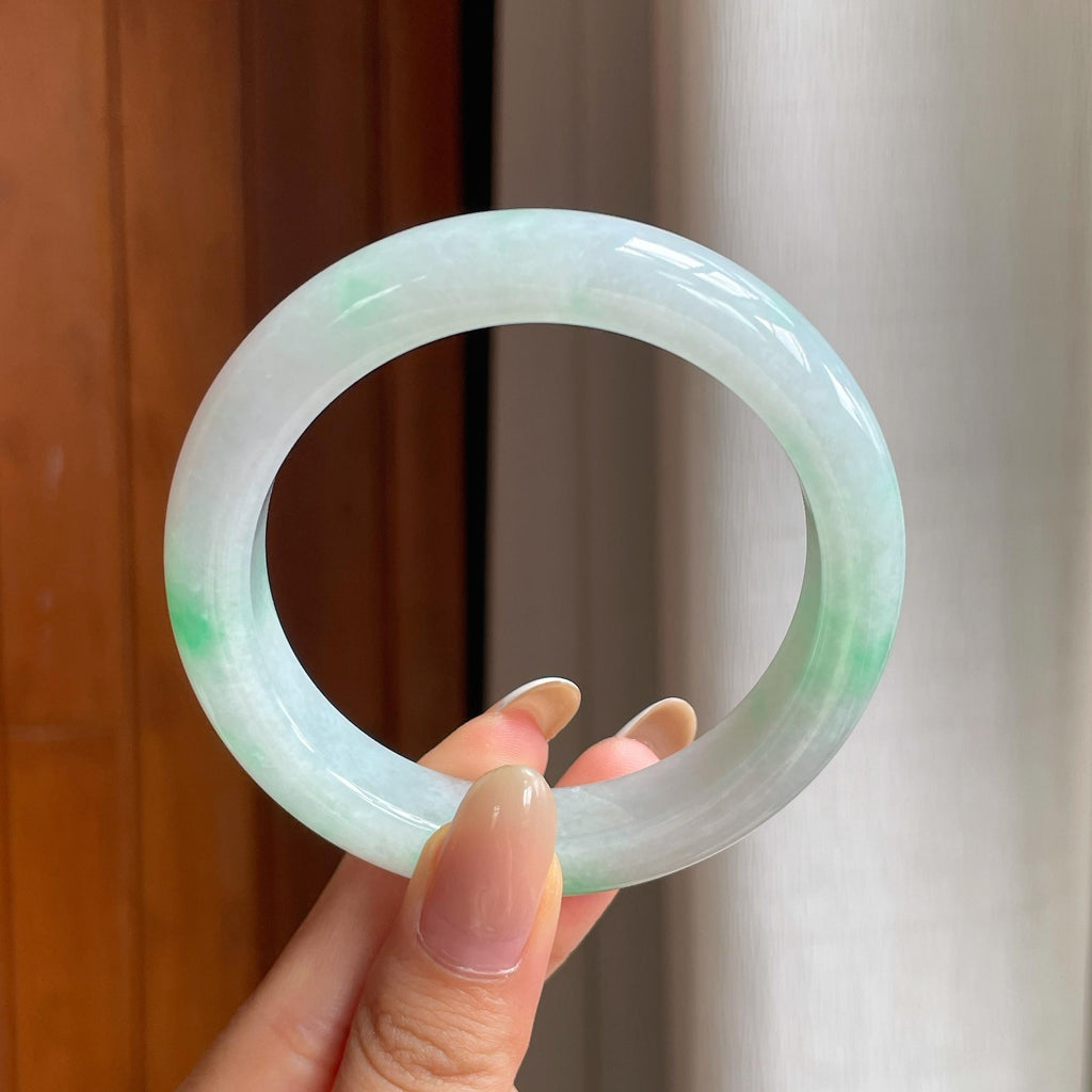 糯冰带色翡翠平安镯（56.5mm)（yc416031）