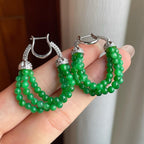 18k金镶糯冰满绿小米珠翡翠耳饰（yc246172）