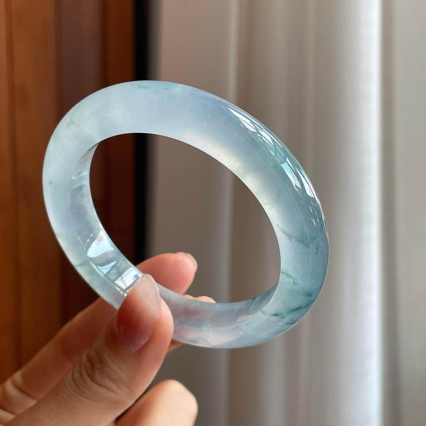 冰玻种飘花翡翠平安镯（56.5mm）（yc312887）