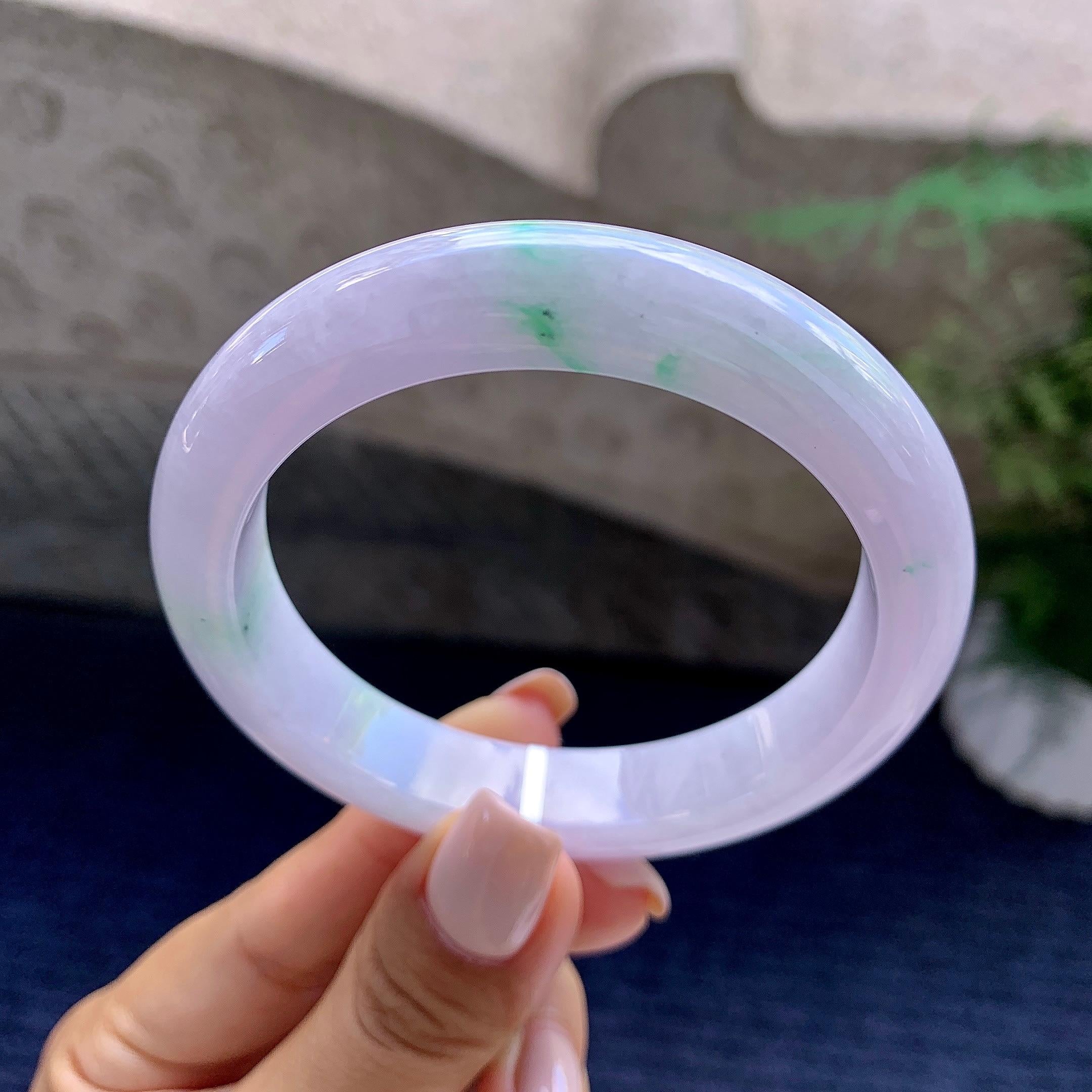 糯种紫罗兰飘绿平安镯（56.4mm）（yc223957）