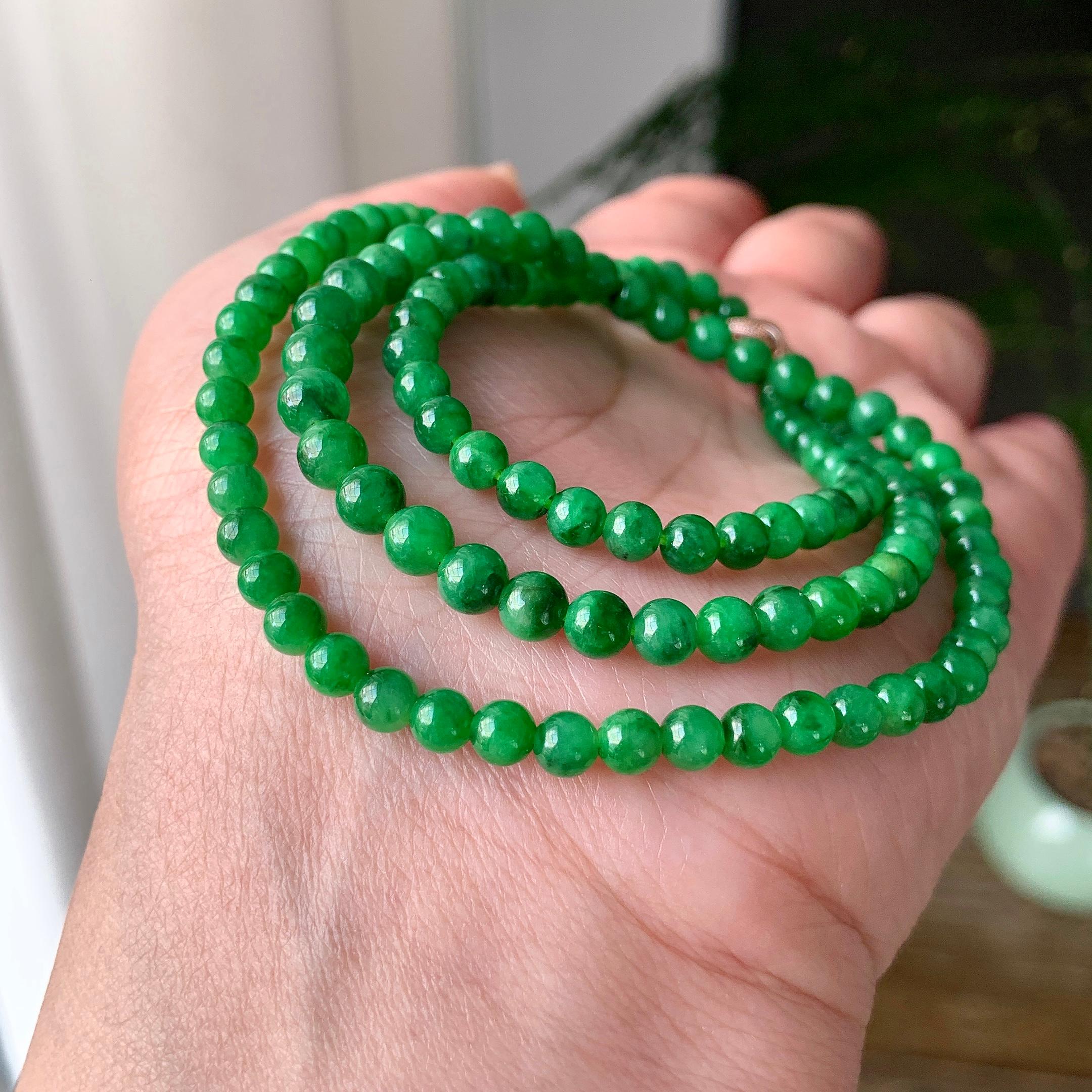 糯种满绿小米珠链（129颗） 天然缅甸A货翡翠（yc355314）