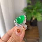 18k金钻镶冰种满绿葫芦戒指（yc255613）