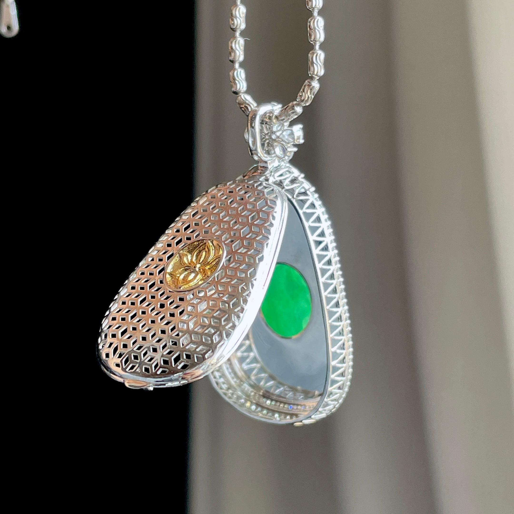 18k 金钻镶糯冰种带色翡翠如意（yc318558）