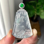 18K金钻镶冰种山水牌吊坠（yc255621）