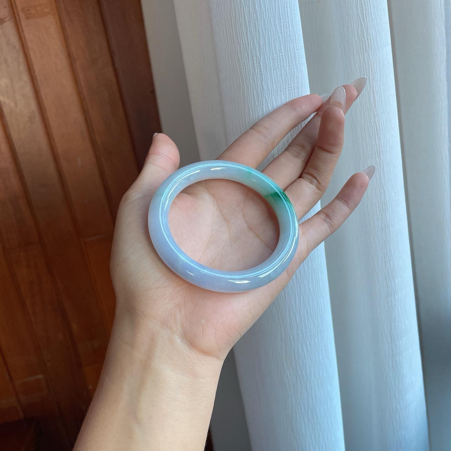 糯冰飘花翡翠圆条手镯（54.7mm）（yc266489）