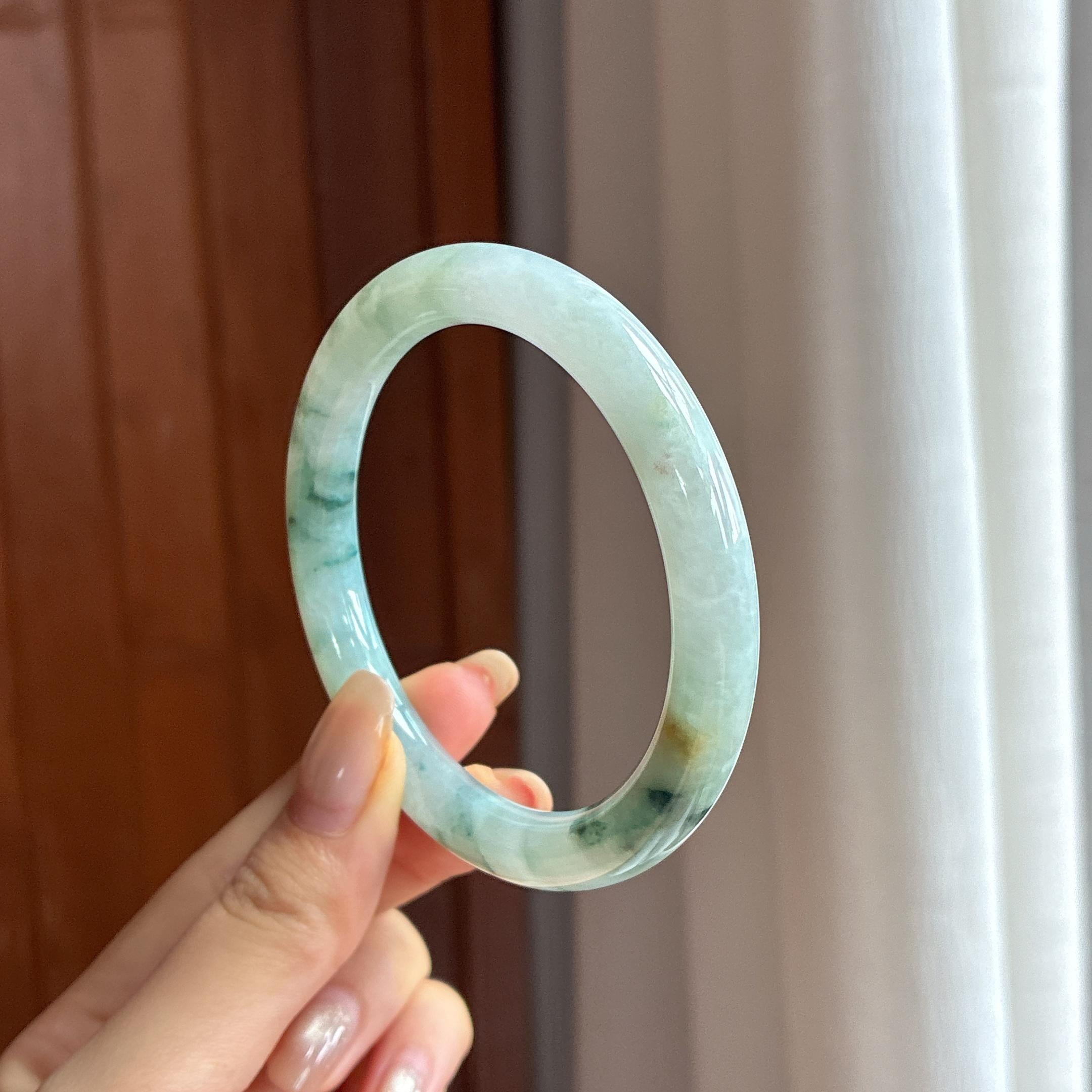 细糯种飘花圆条手镯 57圈 天然缅甸A货翡翠（yc452705）