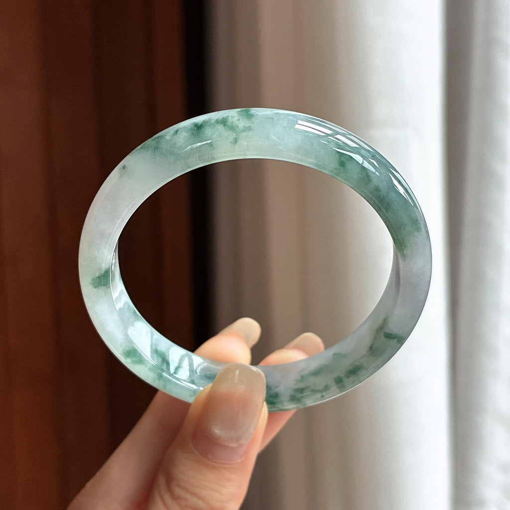 细糯种飘花正圈平安镯 53圈 天然缅甸A货翡翠（yc463187）