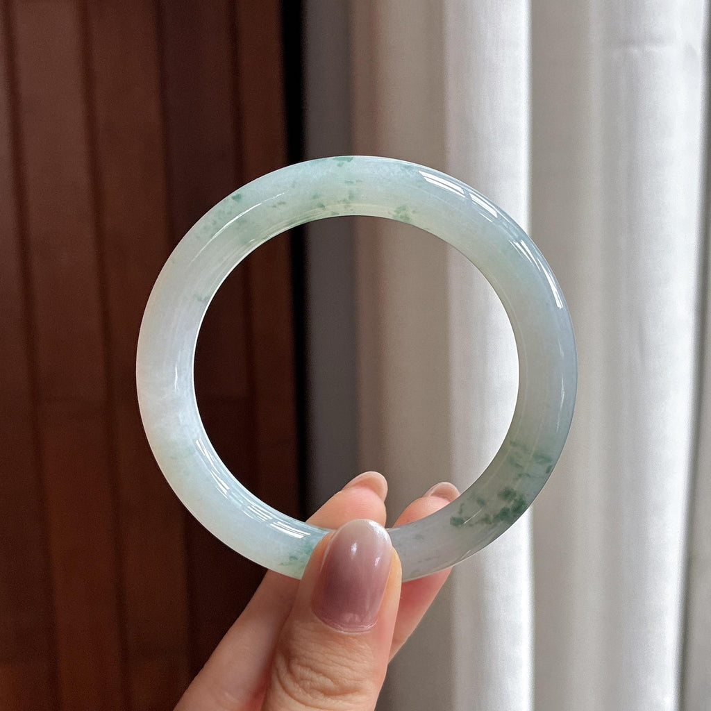 糯冰飘花圆条手镯 54圈 天然缅甸A货翡翠（yc504717）