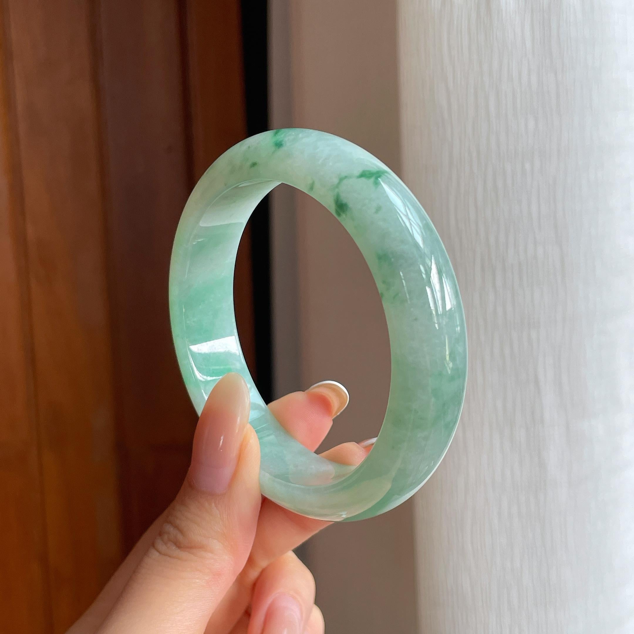 糯冰飘花翡翠平安镯（55mm)（yc411288）