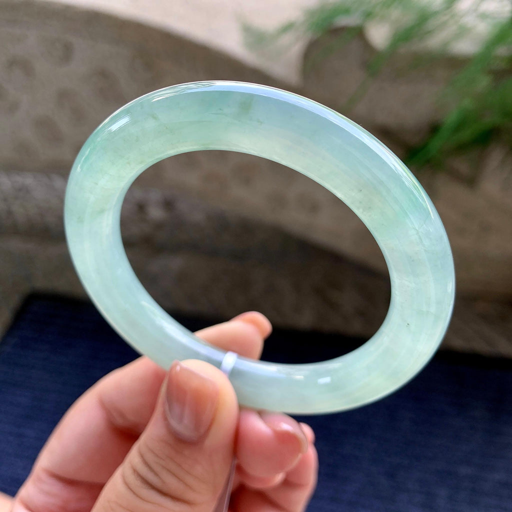 小圈口 糯冰种晴水圆条手镯 53圈口 天然缅甸A货翡翠（yc480527）