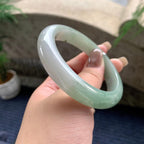 大圈口  细糯种油青半山水正圈平安镯  59圈口  天然缅甸A货翡翠（yc436241）