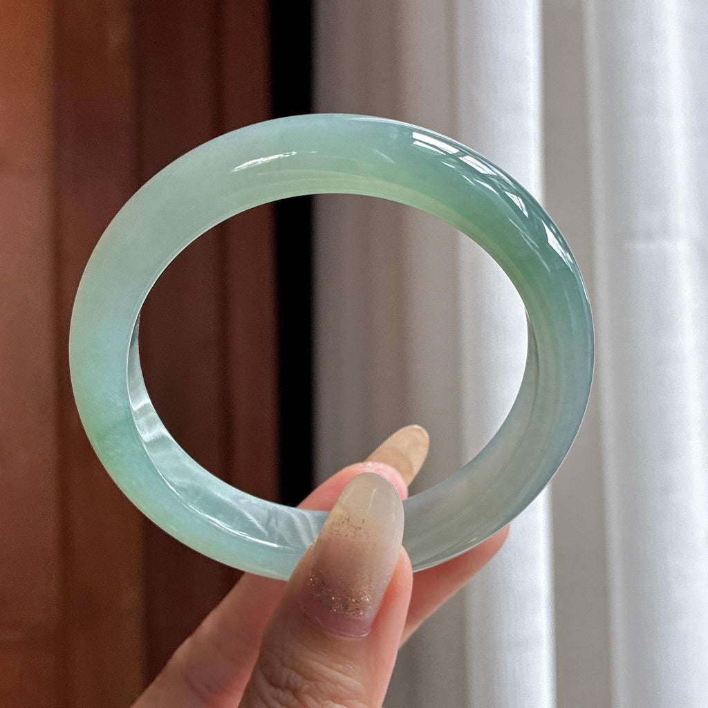 糯冰湖水绿正圈平安镯 57圈 天然缅甸A货翡翠（yc525467）