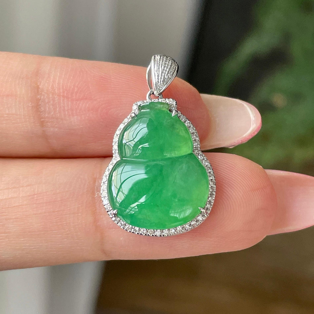 18k金钻镶冰种满绿葫芦吊坠      天然缅甸A货翡翠（yc426750）