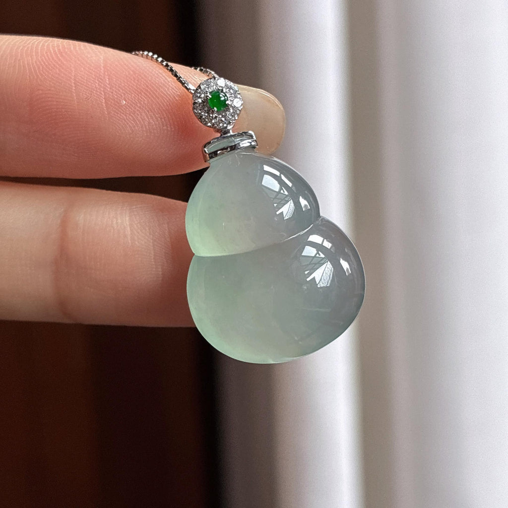 18k金扣头糯冰晴底葫芦挂件 天然缅甸A货翡翠（yc465981）
