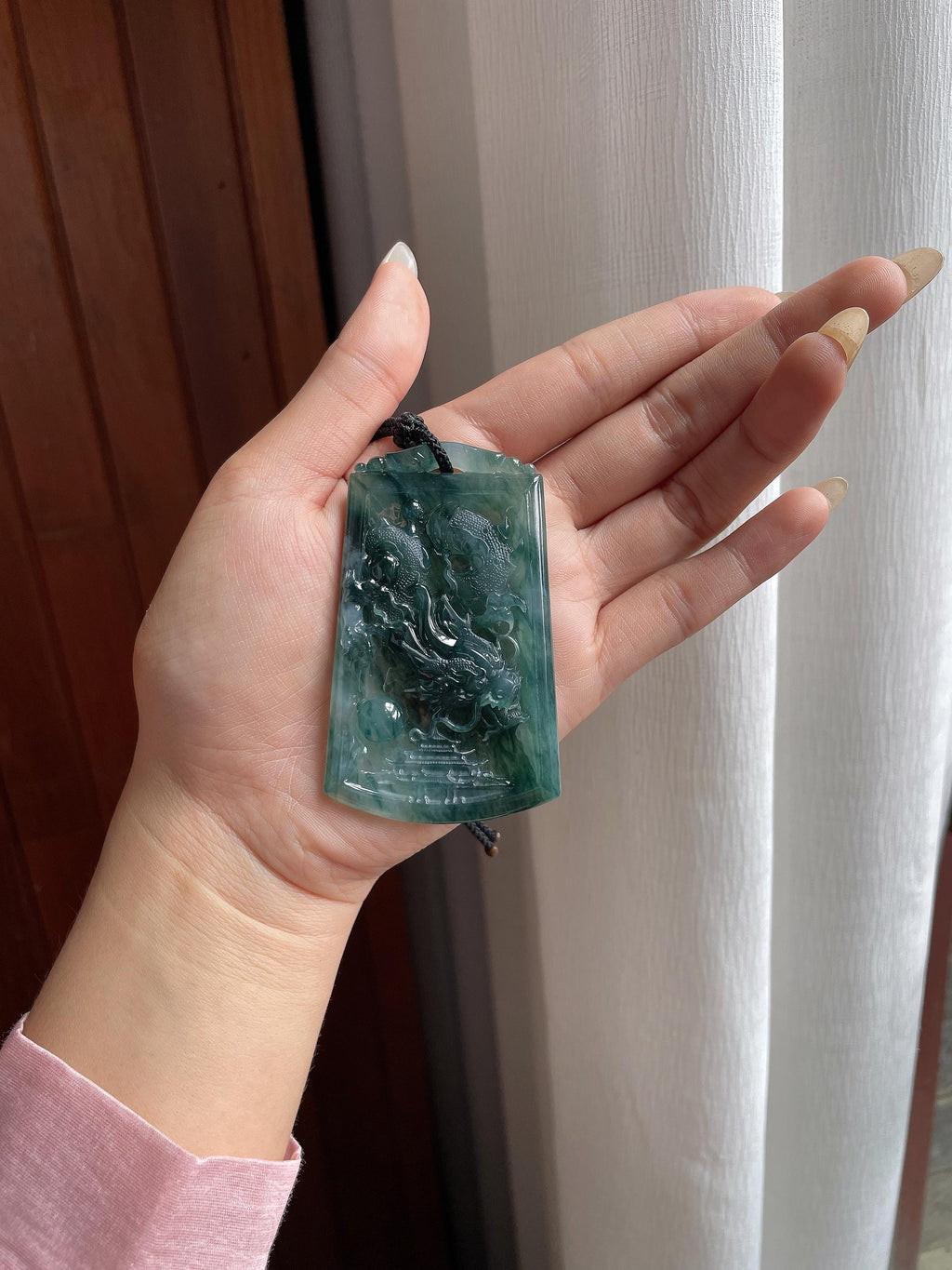 冰种飘花龙牌挂件 天然缅甸Ａ货翡翠（yc499406）