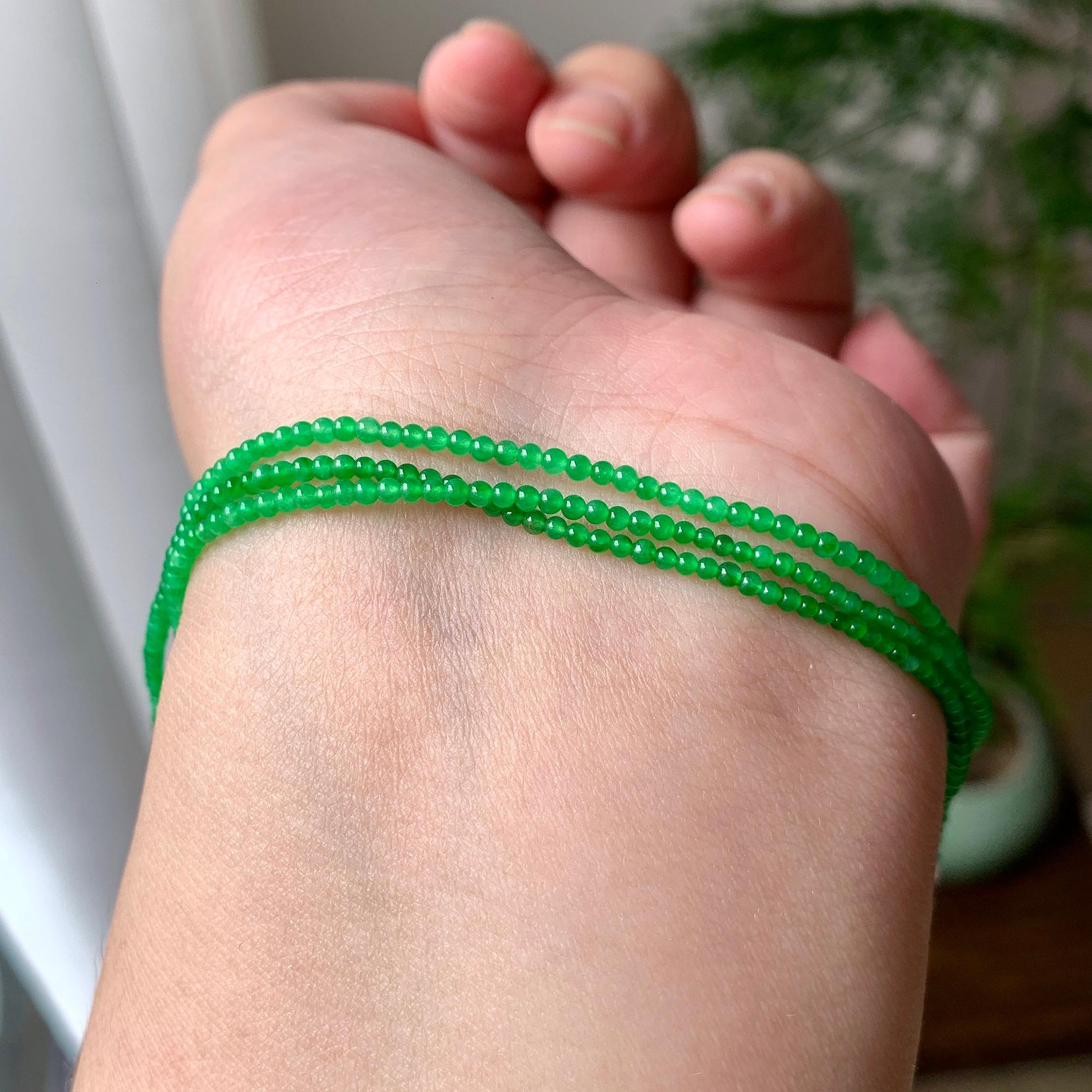 18K金钻镶糯冰种满绿小米珠链/手链（两用款）（yc252058）