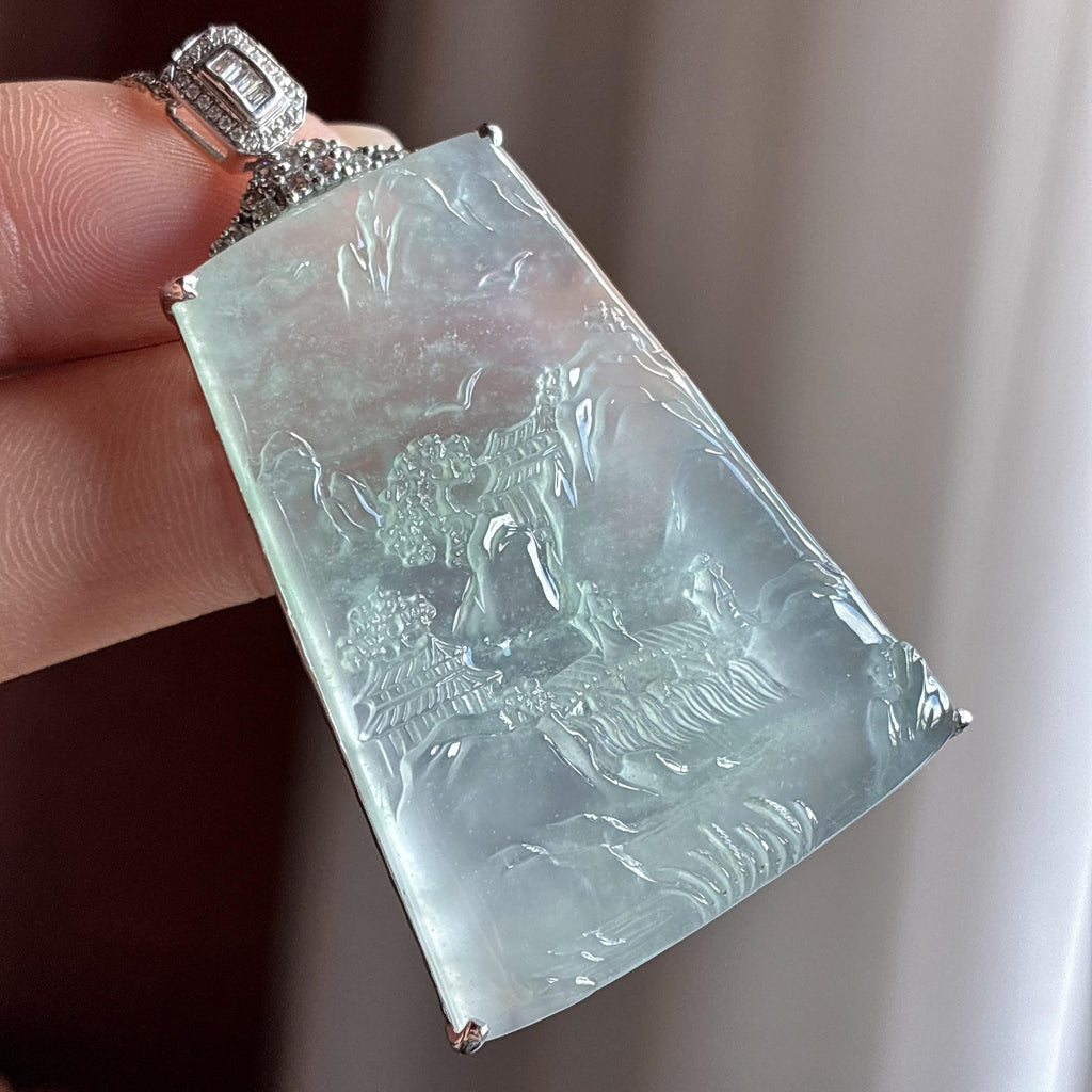 18k金镶 冰种淡蓝底山水牌挂件（yc711745）