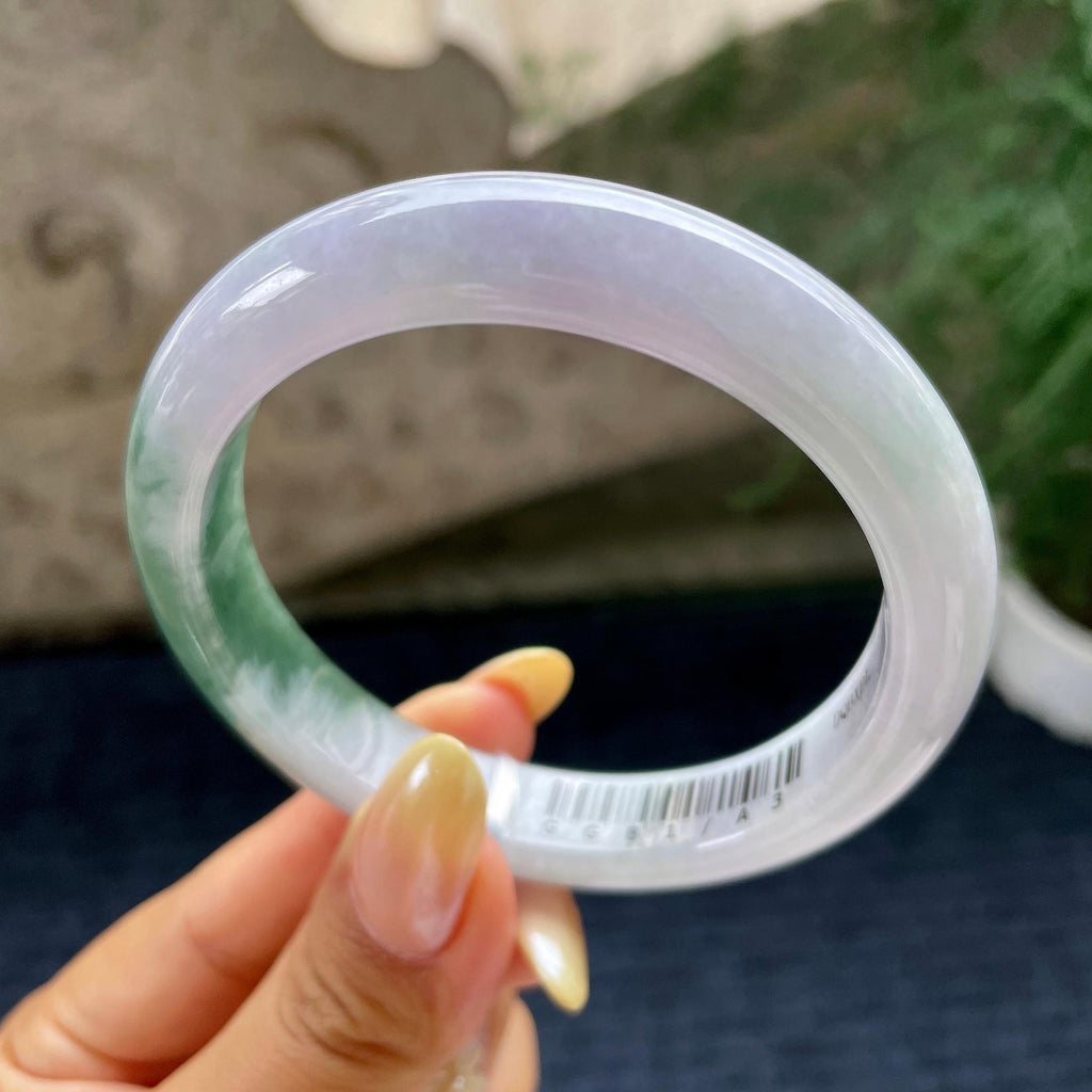细糯种淡紫底飘花正圈平安镯57.9圈 天然缅甸A货翡翠（yc464078）
