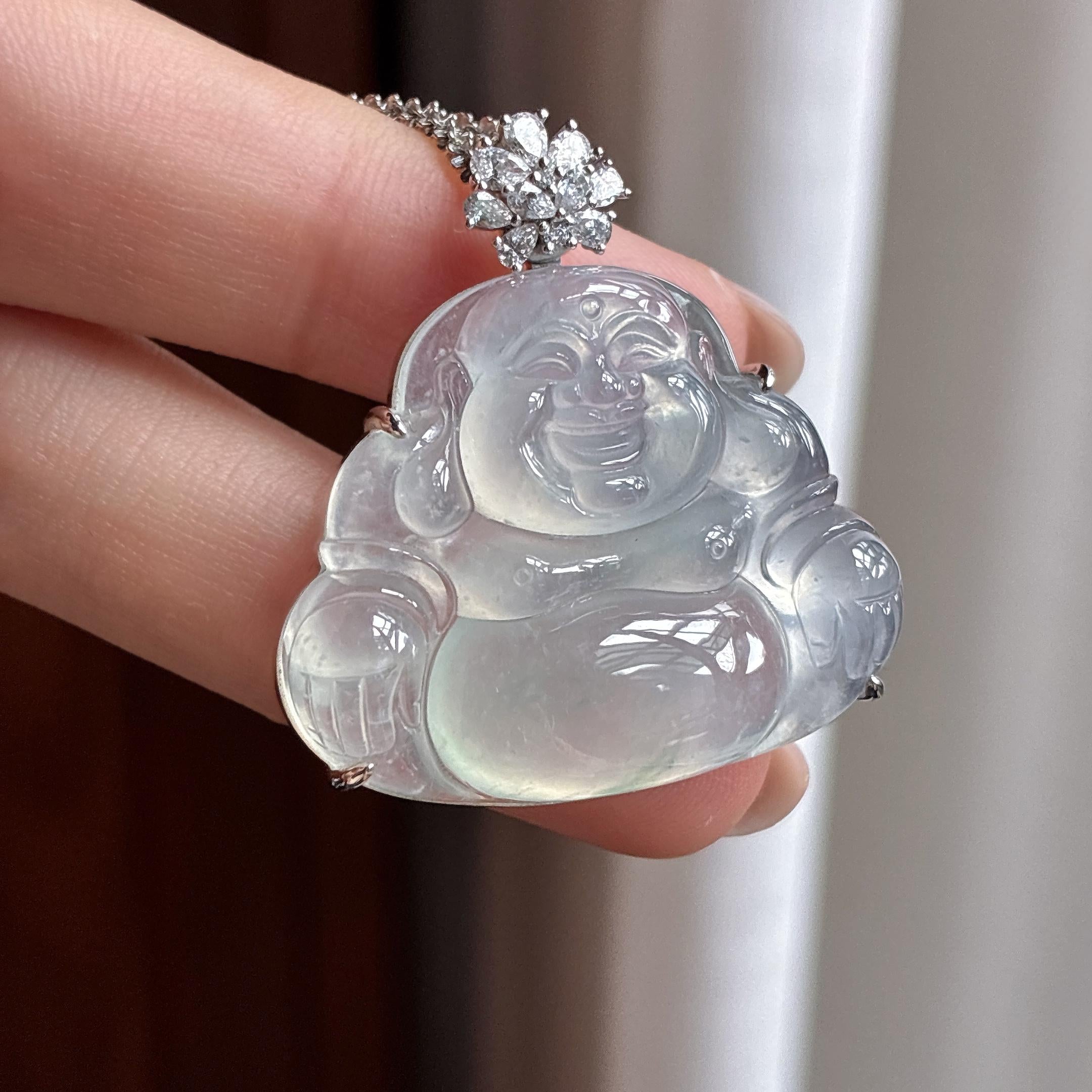 18K金镶冰种飘花玉佛挂件 天然缅甸A货翡翠（yc506671）