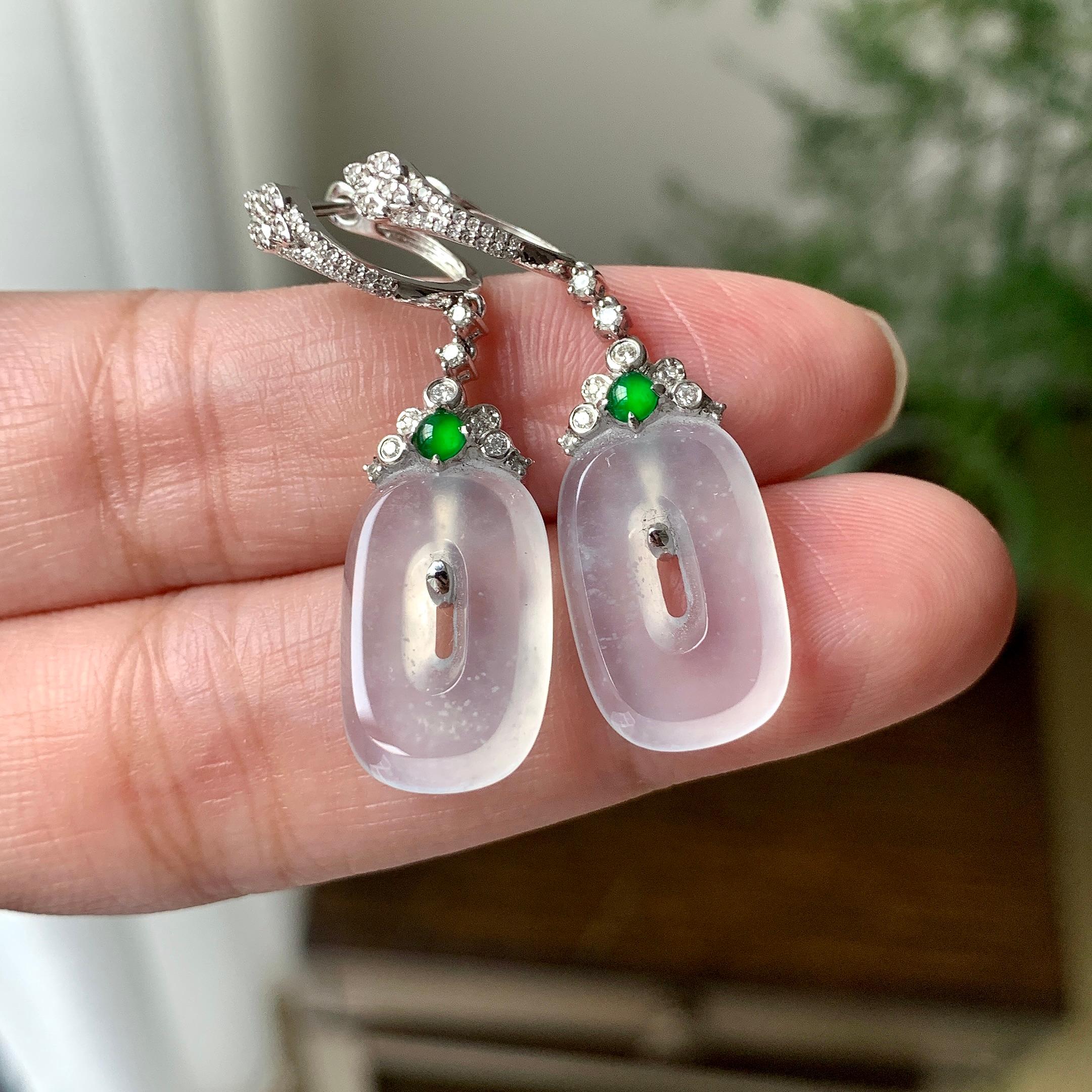 18K金钻镶糯冰种无色方糖耳坠（yc248184）