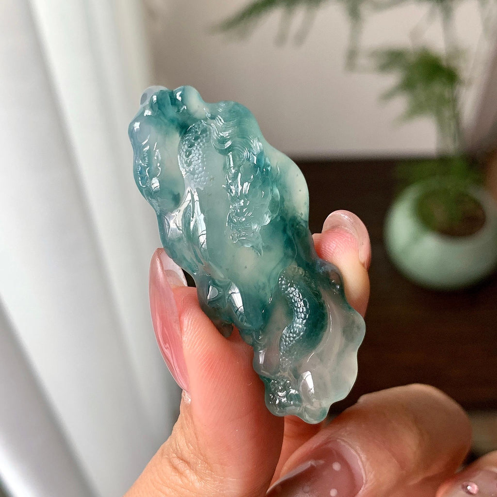 糯冰种飘兰花龙牌挂件（yc287821）