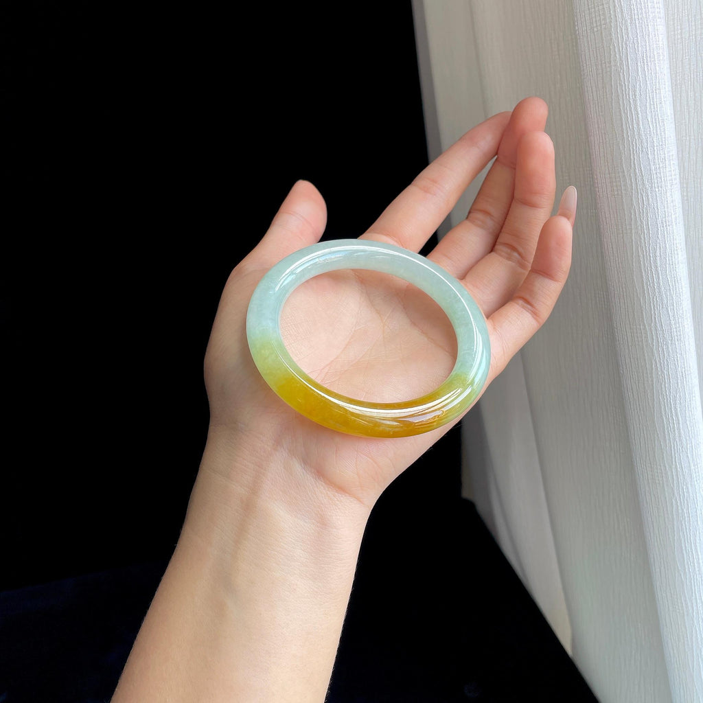 糯冰黄翡翡翠圆条手镯（56.5mm）（yc329497）