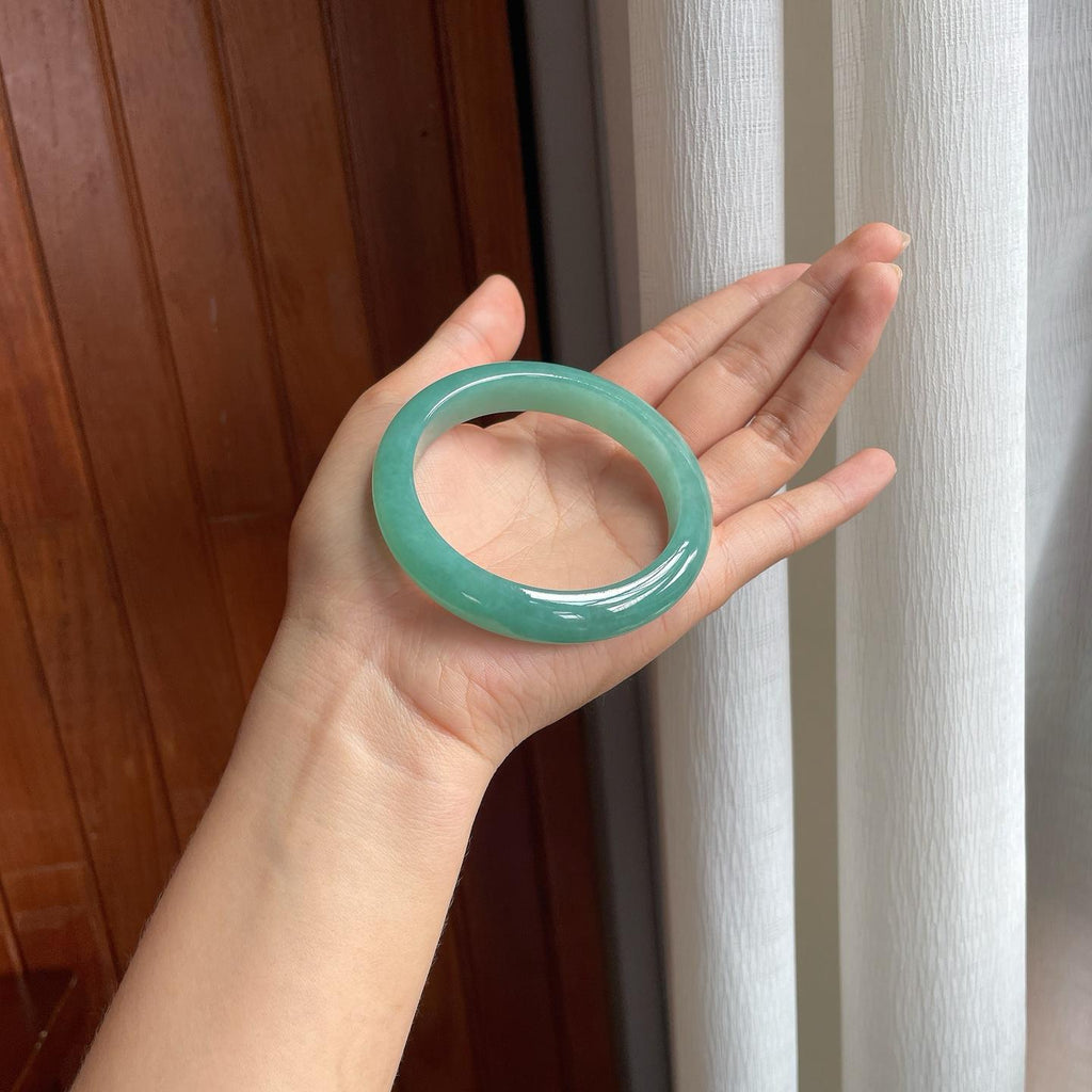 糯冰满圈蓝绿底翡翠平安镯（58mm）（yc407620）