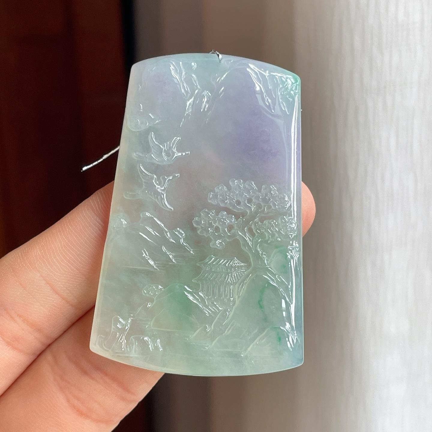 糯冰春带彩翡翠山水牌（yc251059）