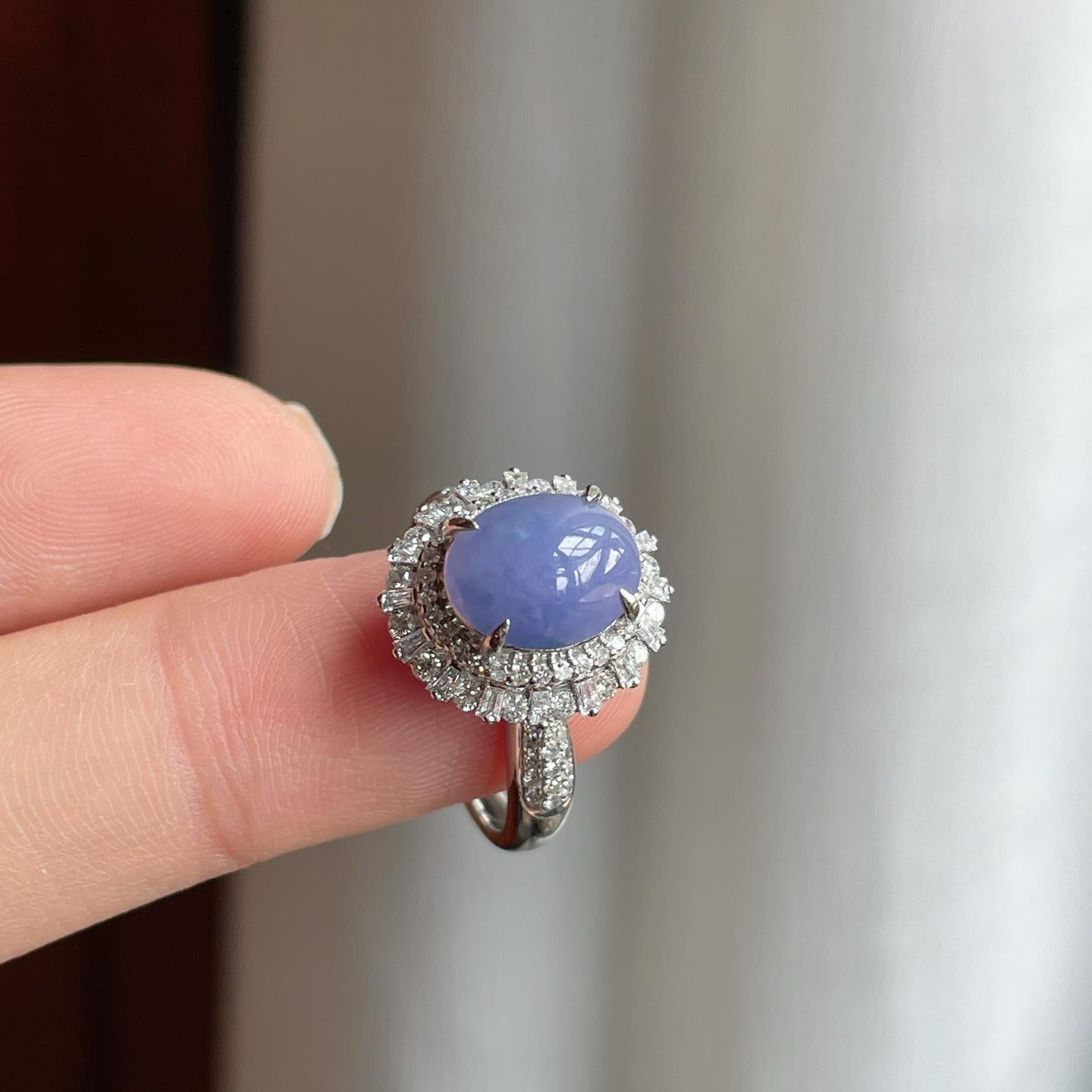 18k金钻镶冰种紫罗兰翡翠蛋面（yc182155）