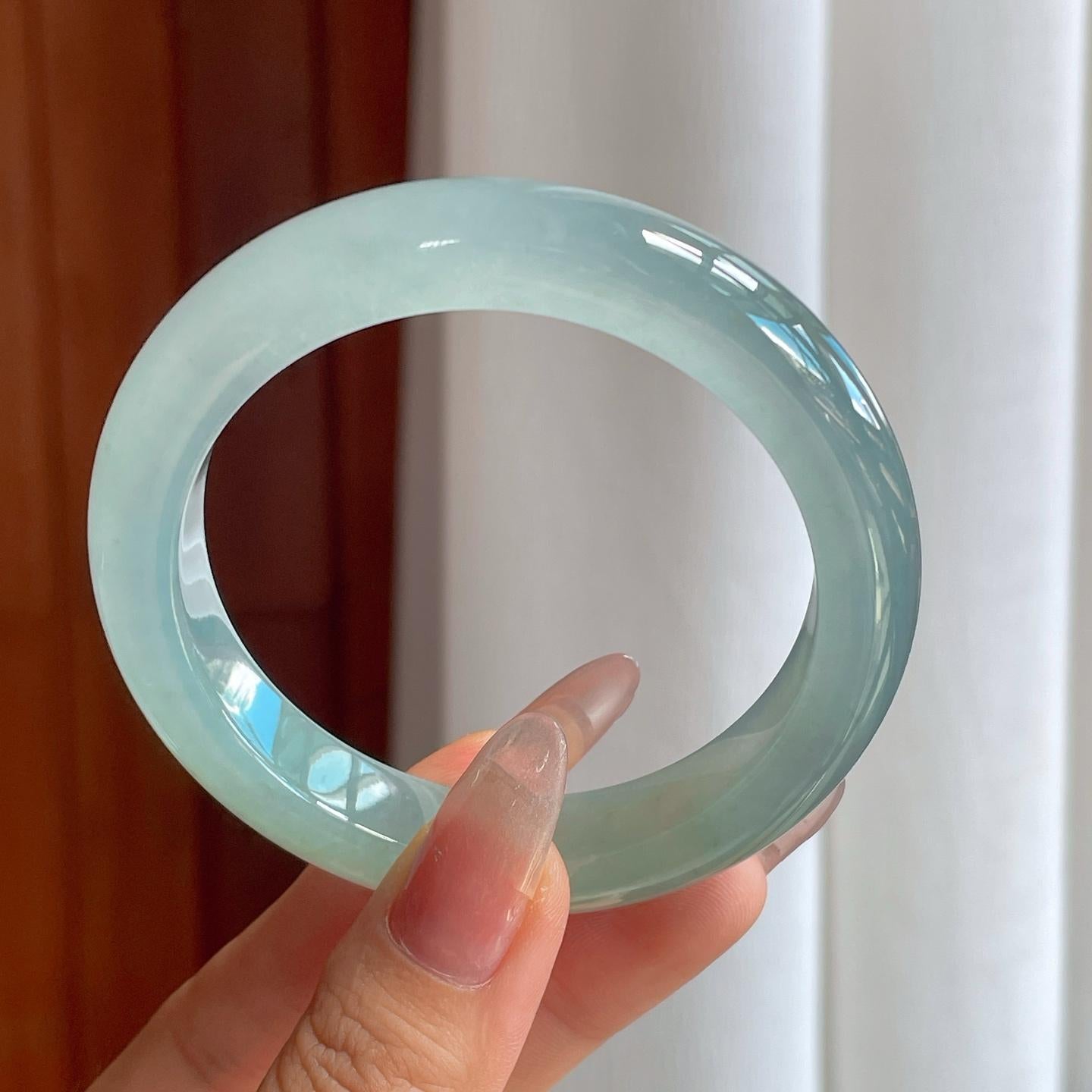冰种蓝晴底翡翠平安镯（56mm）