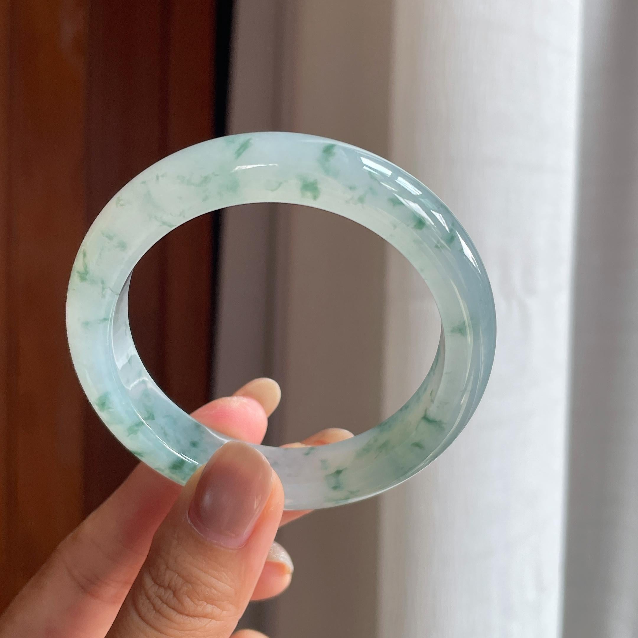 冰种飘花翡翠平安镯(54mm)（yc415378）