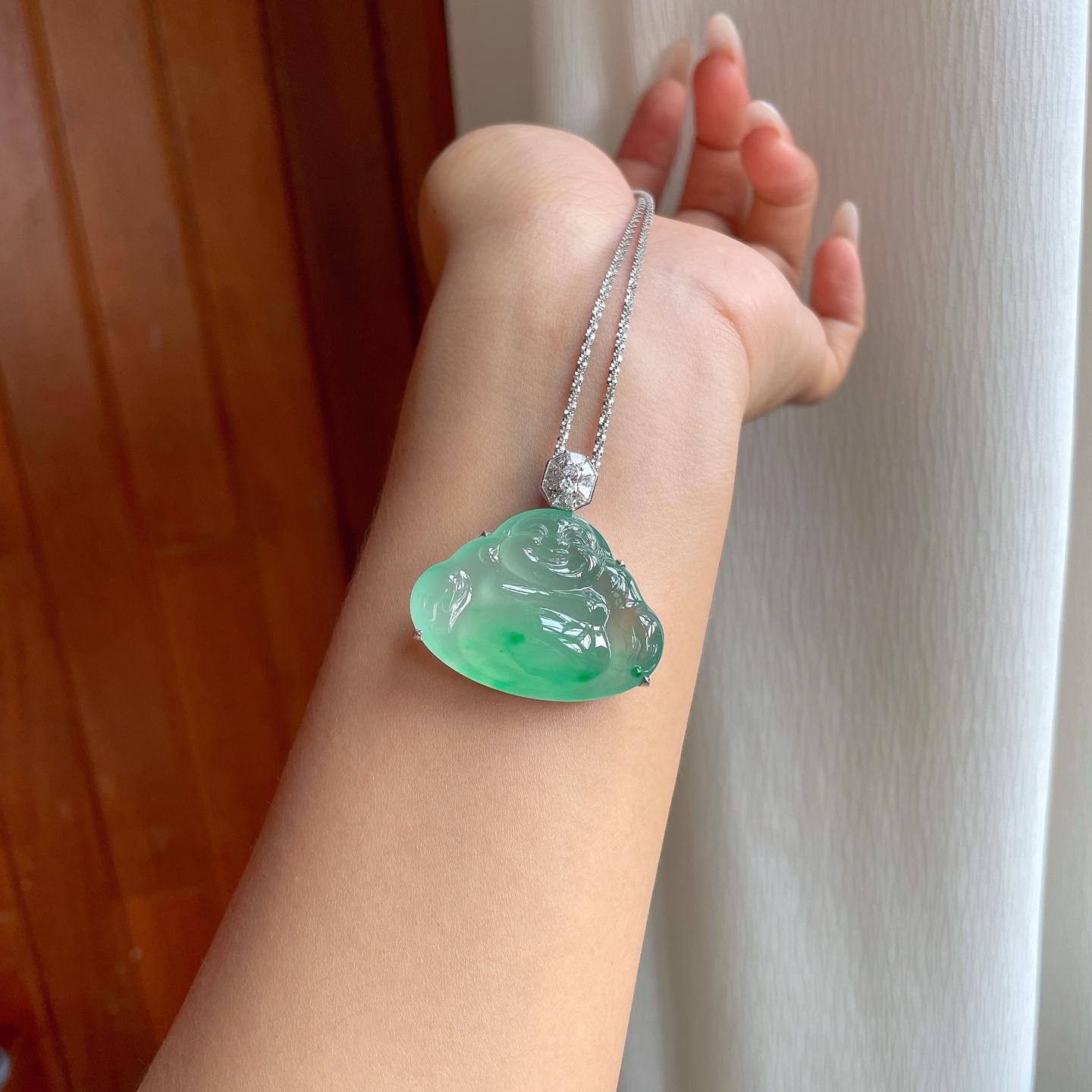 18k金钻镶冰种飘花翡翠佛公（yc263550）