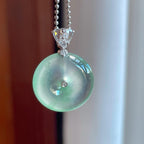 18k金扣冰种飘绿花翡翠平安扣（yc241856）