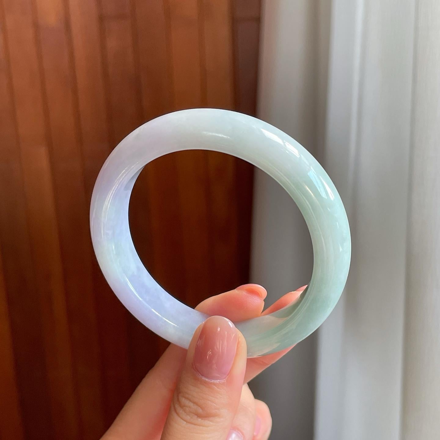 糯冰春带彩翡翠平安镯（56mm)（yc323237）