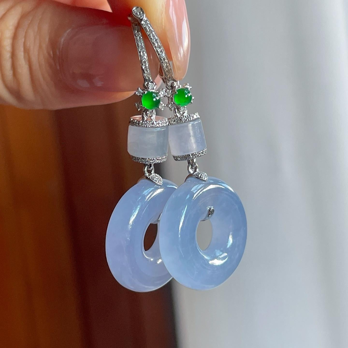 18k金钻镶冰种紫罗兰翡翠甜甜圈耳包（yc187351）