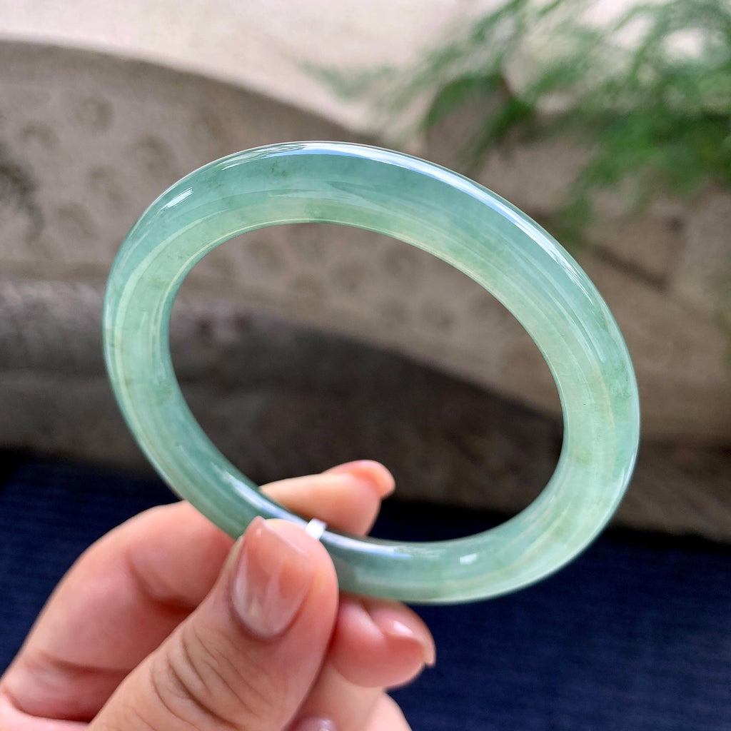 糯冰种蓝水圆条手镯 53圈口 天然缅甸A货翡翠（yc483938）