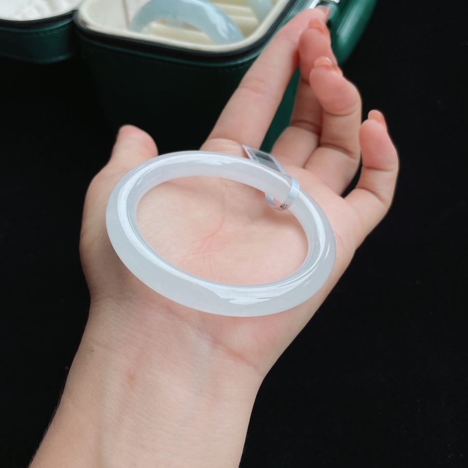 冰种圆条白月光翡翠手镯（54mm）（yc017032）