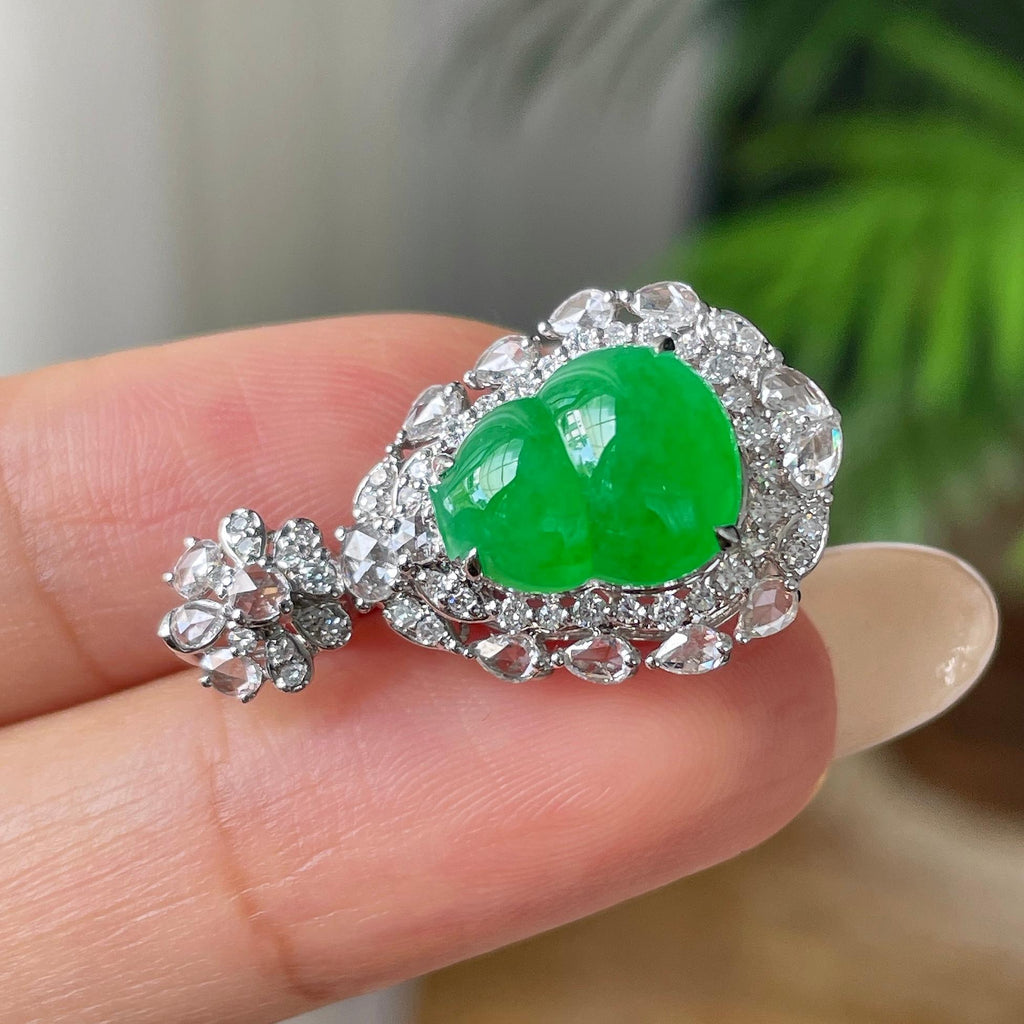 18k金钻镶冰种满绿葫芦吊坠       天然缅甸A货翡翠（yc415654）