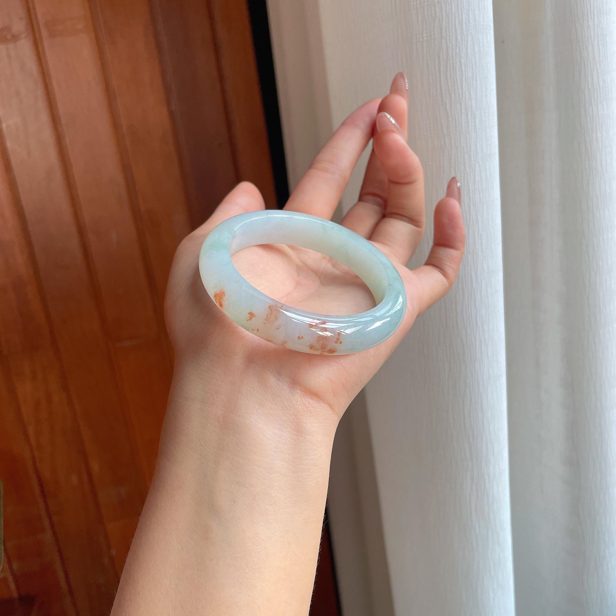 糯冰红翡特色翡翠平安镯（53mm）（yc356521）