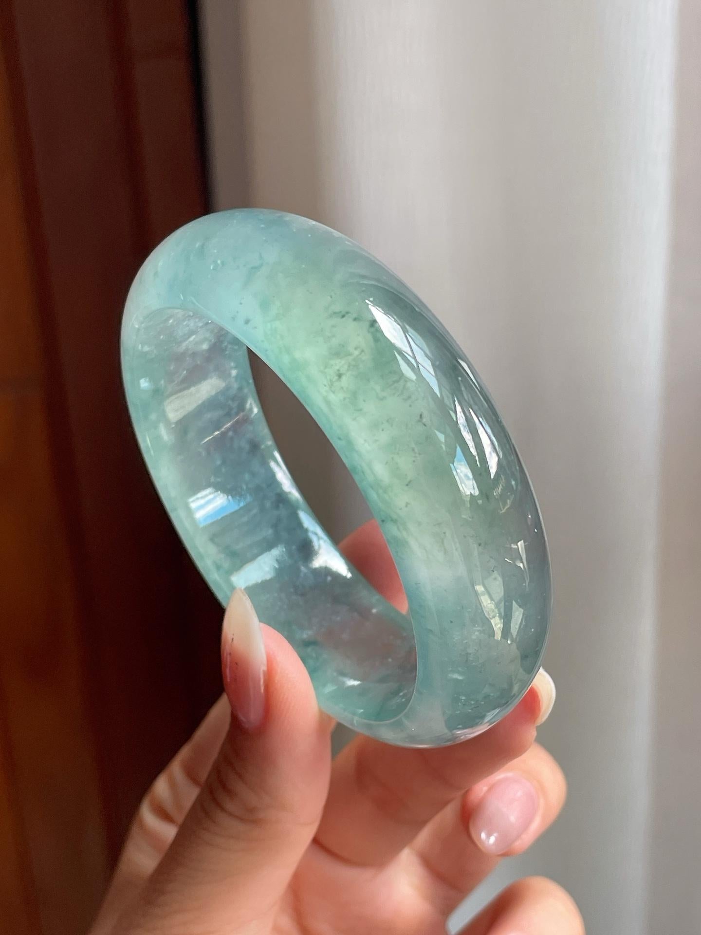 冰玻种飘花翡翠宽版平安镯（57mm）