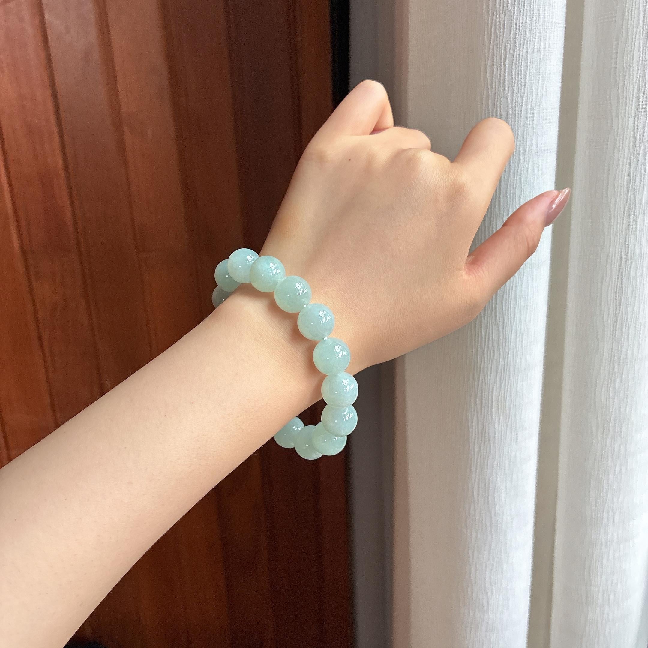 糯冰晴底翡翠珠串手串（yc430583）