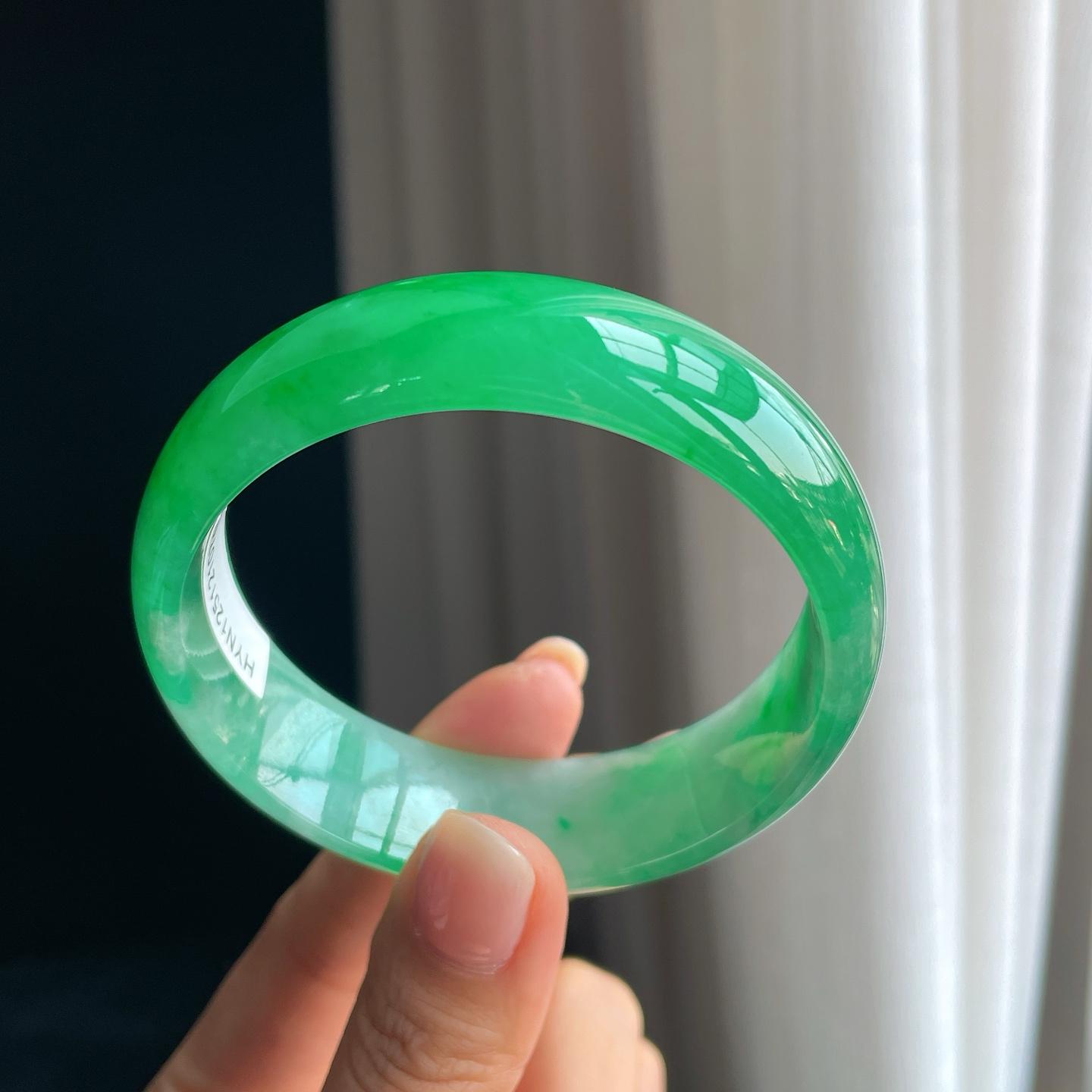 冰种宽版满绿翡翠平安镯（58.8mm）（yc389522）