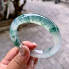 冰种飘蓝花正圈平安镯  57.6圈口  天然缅甸A货翡翠（yc447375）