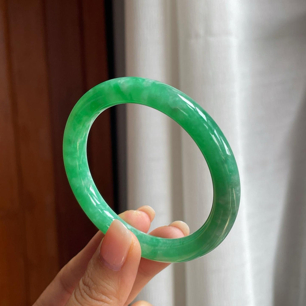 糯冰满色翡翠圆条手镯（54.5mm）（yc400213）