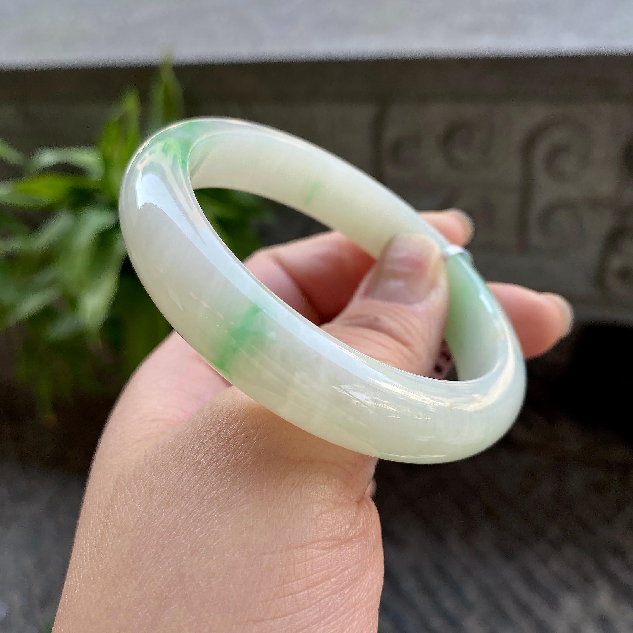 细糯种白底青平安镯（56.5mm）（yc311005）